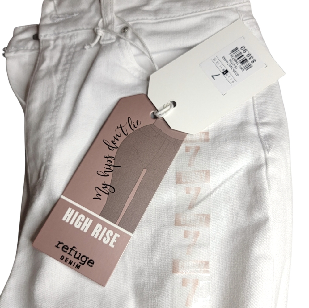 REFUGE HIGH RISE CURVY WOMEN'S WHITE DISTRESSED DENIM SIZE 7 - Picture 8 of 8